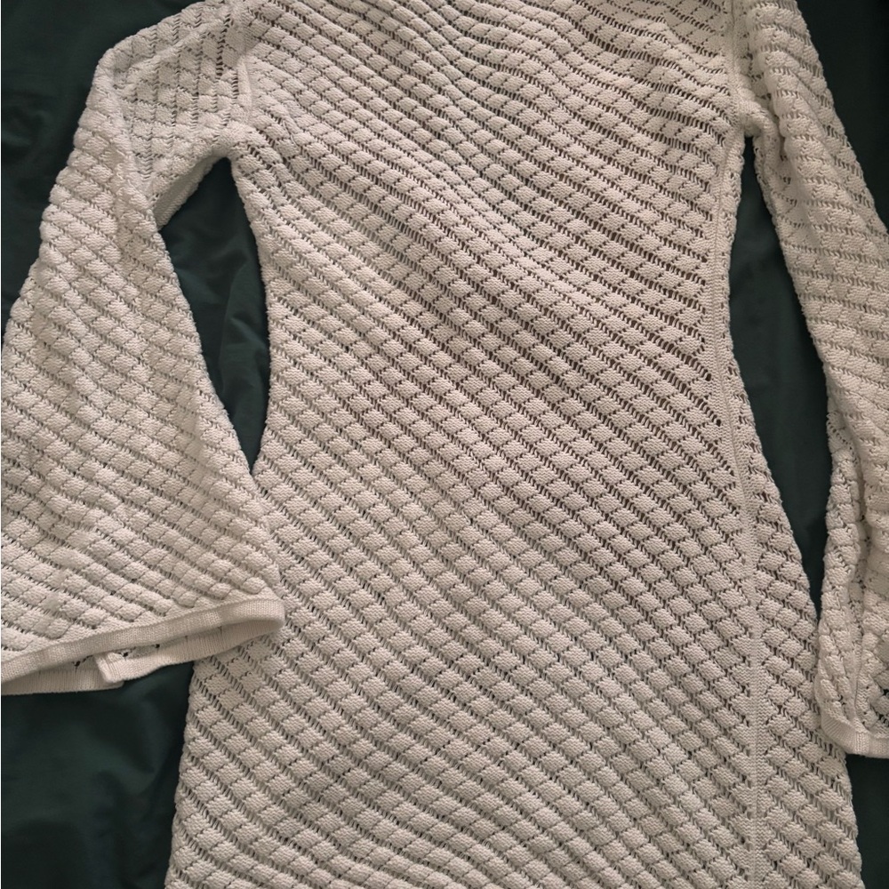 Meshki Crochet Cream Long Sleeve Dress